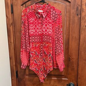 Allison Daley Vibrant Red Paisley Blouse